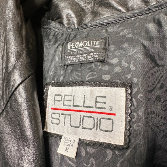 VTG Pelle Studio Black Genuine Leather Blazer Trench Jacket Women's M Thermolite - Picture 5 of 12